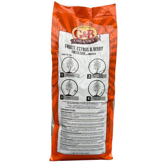 G&B Organics Fruit, Citrus & Berry fertilizer bag on a white background